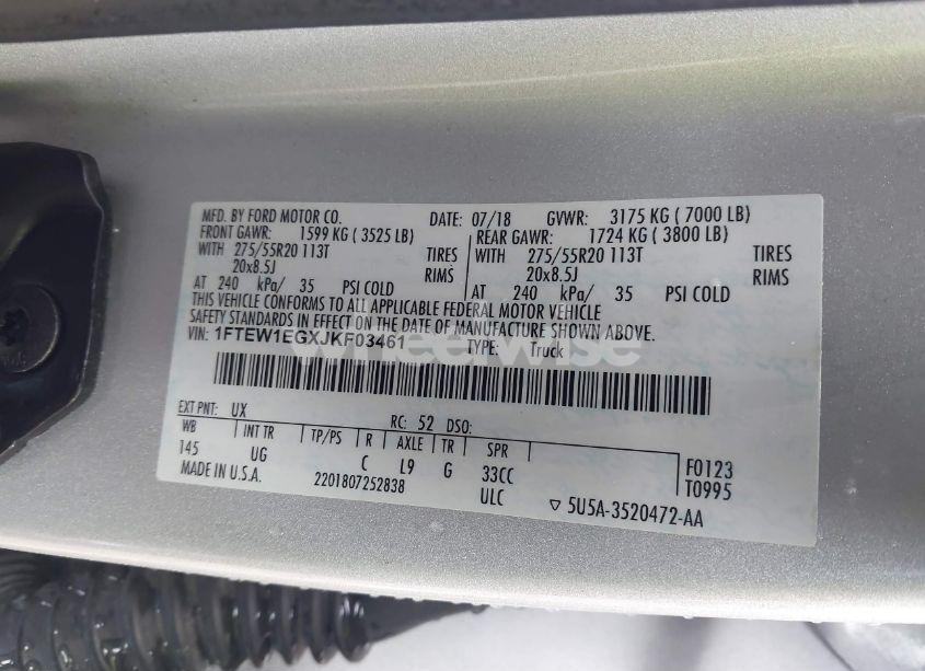 Photo 9 of 2018 Ford F-150 XLT (VIN 1FTEW1EGXJKF03461)