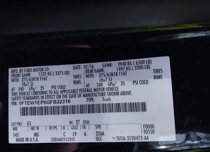 Photo 9 of 2016 Ford F-150 XLT (VIN 1FTEW1EP0GFB22316)