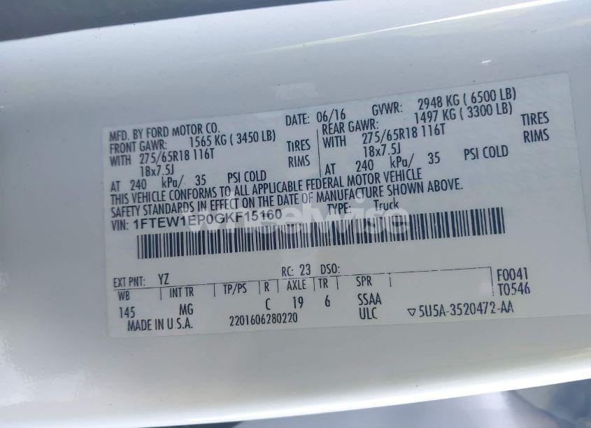 Photo 9 of 2016 Ford F-150 XLT (VIN 1FTEW1EP0GKF15160)