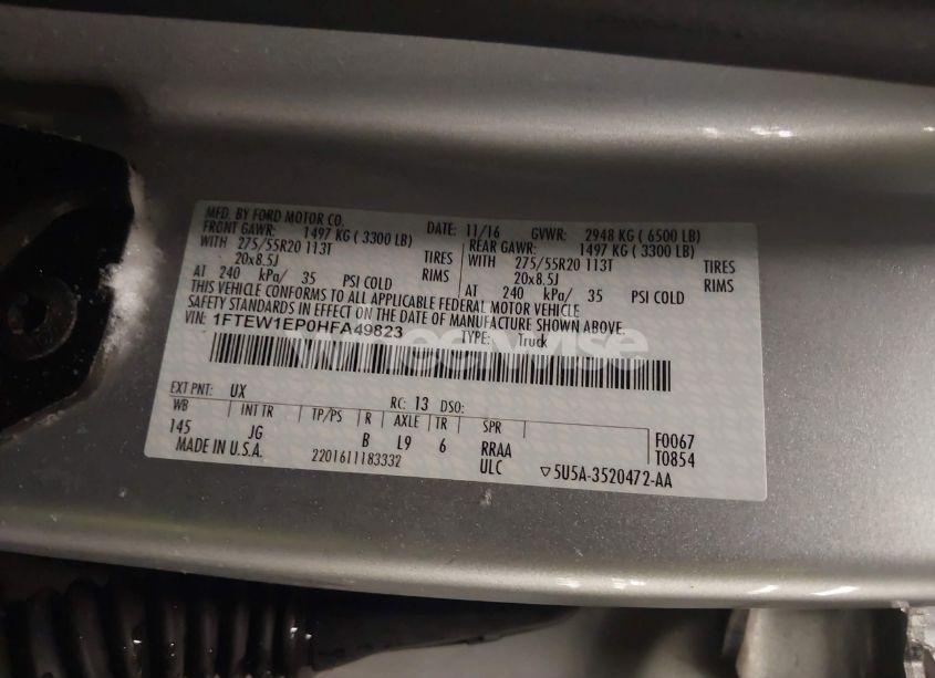 Photo 9 of 2017 Ford F-150 XL (VIN 1FTEW1EP0HFA49823)