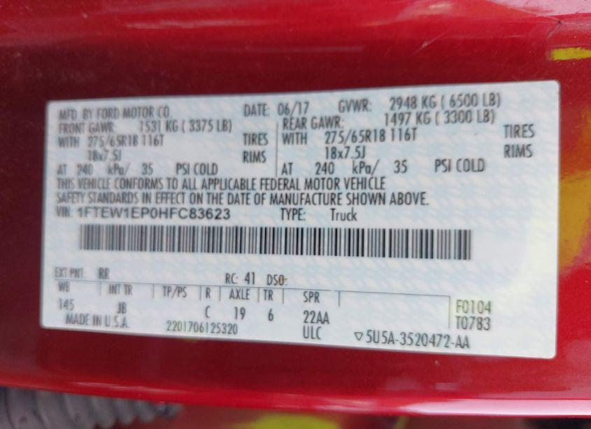 Photo 9 of 2017 Ford F-150 XLT (VIN 1FTEW1EP0HFC83623)