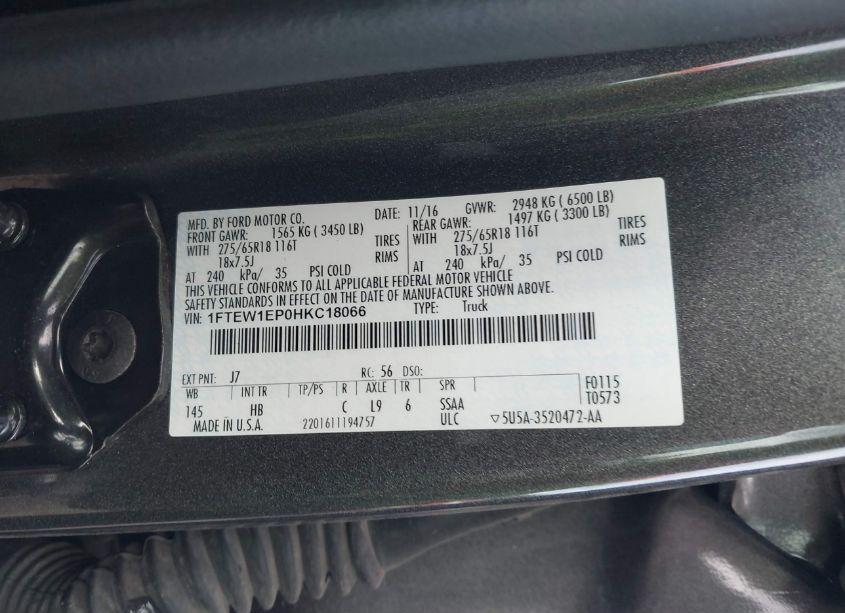 Photo 9 of 2017 Ford F-150 LARIAT (VIN 1FTEW1EP0HKC18066)