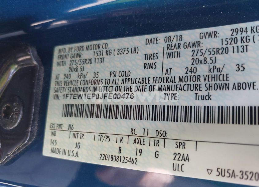 Photo 9 of 2018 Ford F-150 XL (VIN 1FTEW1EP0JFE00476)