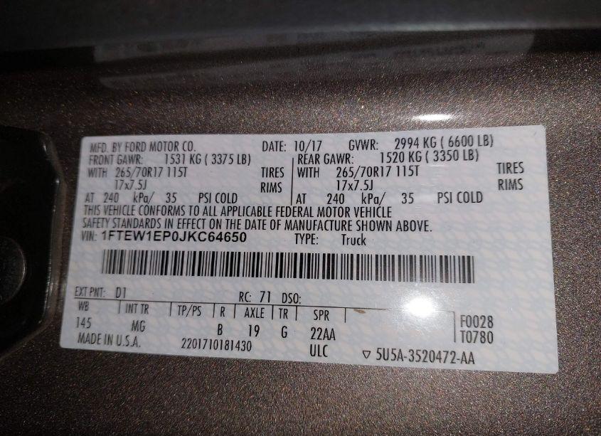 Photo 9 of 2018 Ford F-150 XLT (VIN 1FTEW1EP0JKC64650)