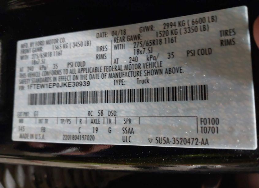 Photo 9 of 2018 Ford F-150 XLT (VIN 1FTEW1EP0JKE30939)