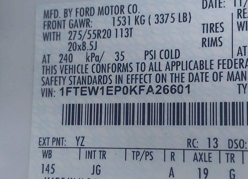 Photo 9 of 2019 Ford F-150 XL (VIN 1FTEW1EP0KFA26601)