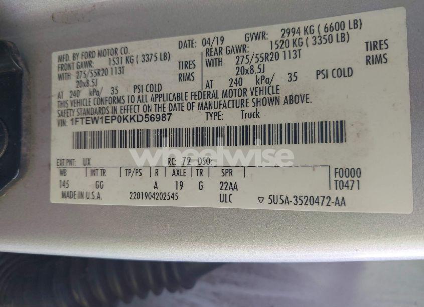 Photo 9 of 2019 Ford F-150 XL (VIN 1FTEW1EP0KKD56987)