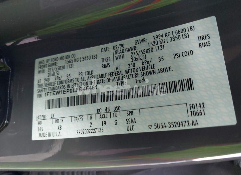 Photo 9 of 2020 Ford F-150 XLT (VIN 1FTEW1EP0LFB45461)