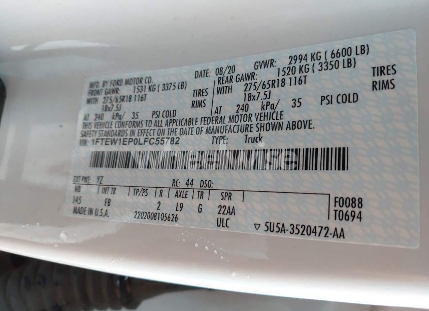 Photo 9 of 2020 Ford F-150 XLT (VIN 1FTEW1EP0LFC55782)