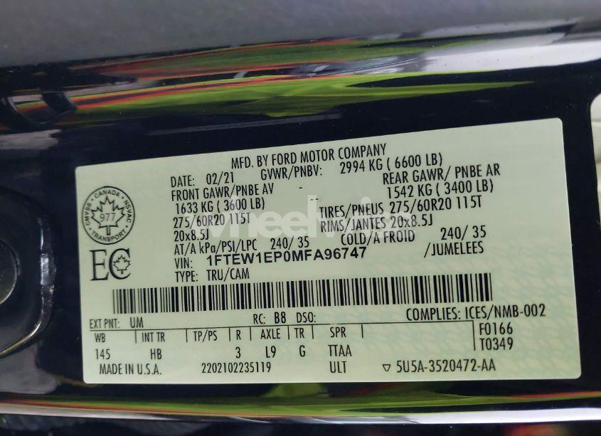 Photo 9 of 2021 Ford F-150 LARIAT (VIN 1FTEW1EP0MFA96747)