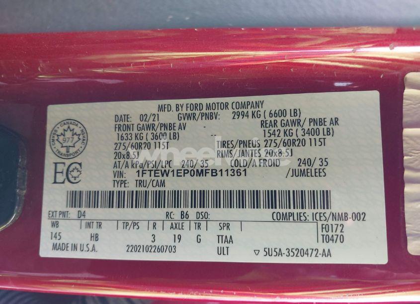 Photo 9 of 2021 Ford F-150 LARIAT (VIN 1FTEW1EP0MFB11361)