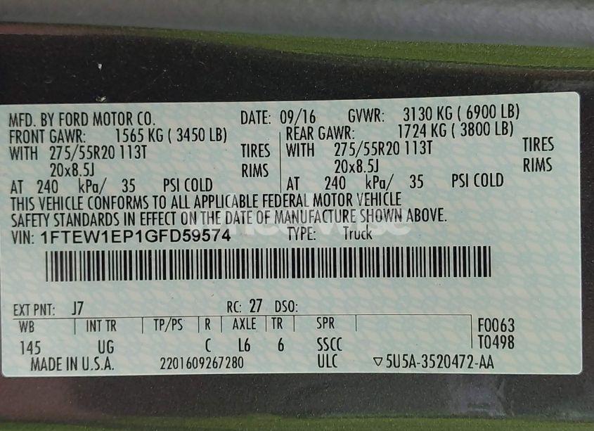 Photo 9 of 2016 Ford F-150 XLT (VIN 1FTEW1EP1GFD59574)