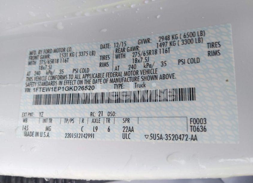 Photo 9 of 2016 Ford F-150 XLT (VIN 1FTEW1EP1GKD26520)