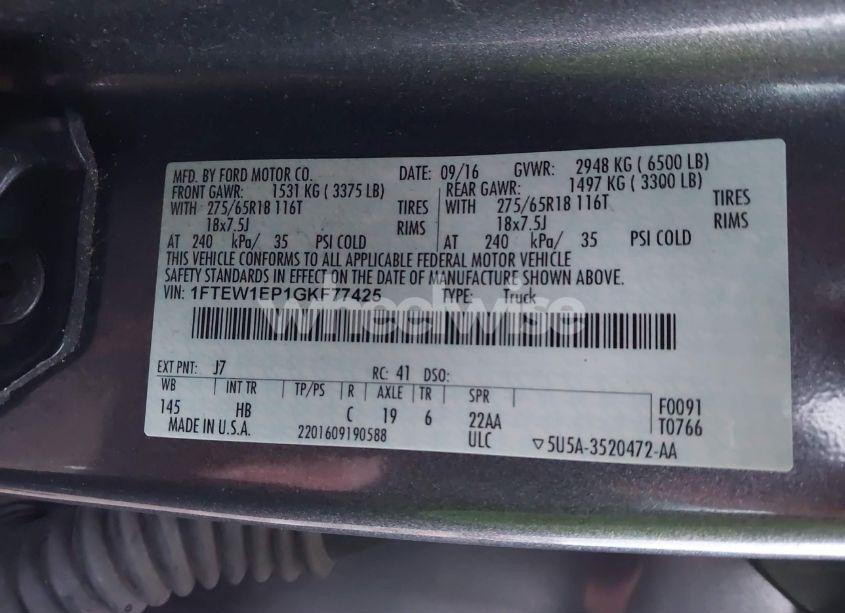 Photo 9 of 2016 Ford F-150 LARIAT (VIN 1FTEW1EP1GKF77425)