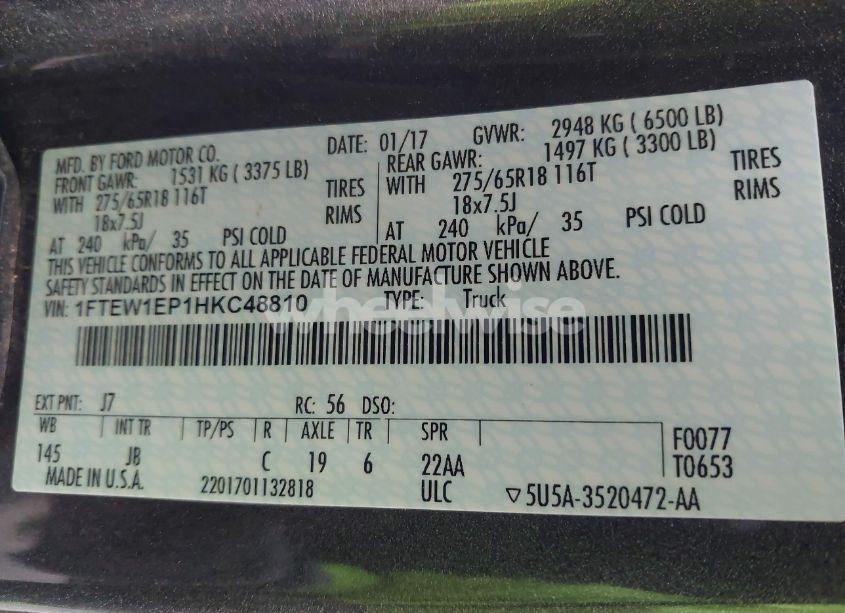Photo 9 of 2017 Ford F-150 XLT (VIN 1FTEW1EP1HKC48810)