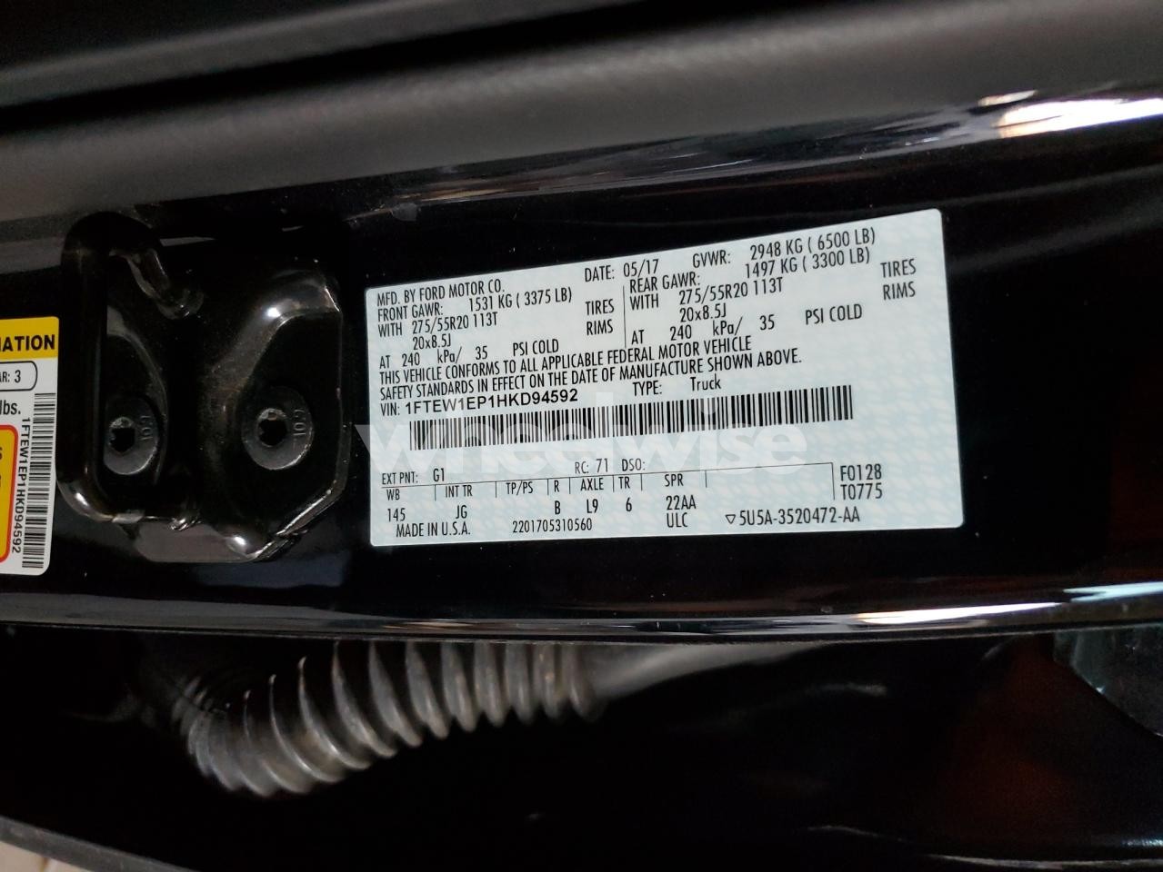 Photo 12 of 2017 FORD F150 SUPERCREW (VIN 1FTEW1EP1HKD94592)