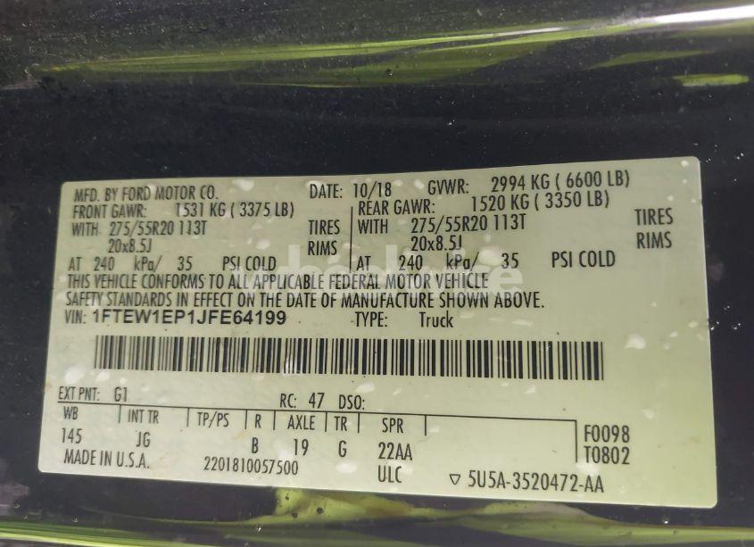 Photo 9 of 2018 Ford F-150 XL (VIN 1FTEW1EP1JFE64199)