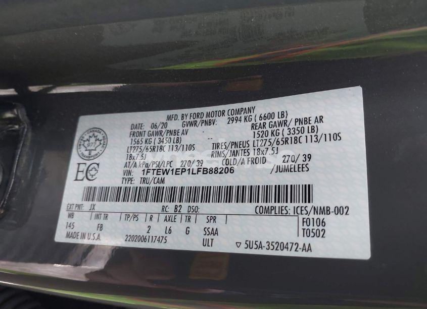 Photo 9 of 2020 Ford F-150 XLT (VIN 1FTEW1EP1LFB88206)