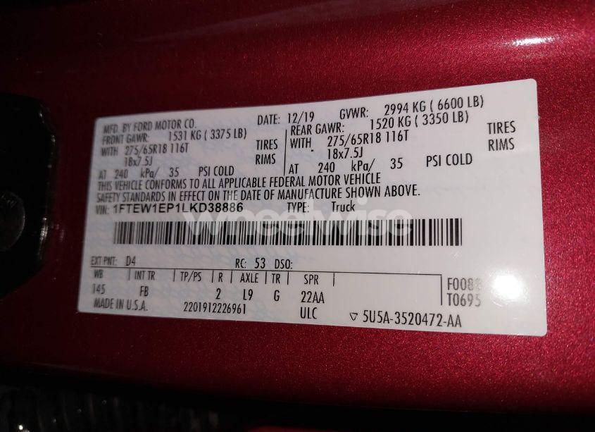 Photo 9 of 2020 Ford F-150 XLT (VIN 1FTEW1EP1LKD38886)