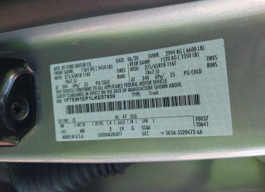 Photo 9 of 2020 Ford F-150 XLT (VIN 1FTEW1EP1LKE57859)