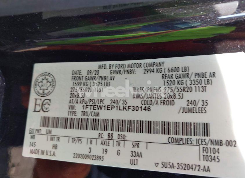 Photo 9 of 2020 Ford F-150 LARIAT (VIN 1FTEW1EP1LKF30146)