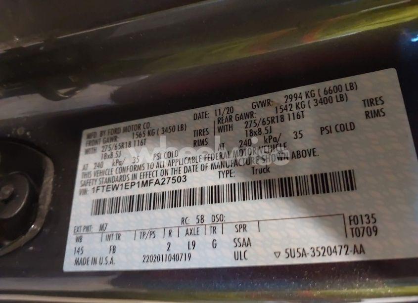 Photo 9 of 2021 Ford F-150 XLT (VIN 1FTEW1EP1MFA27503)