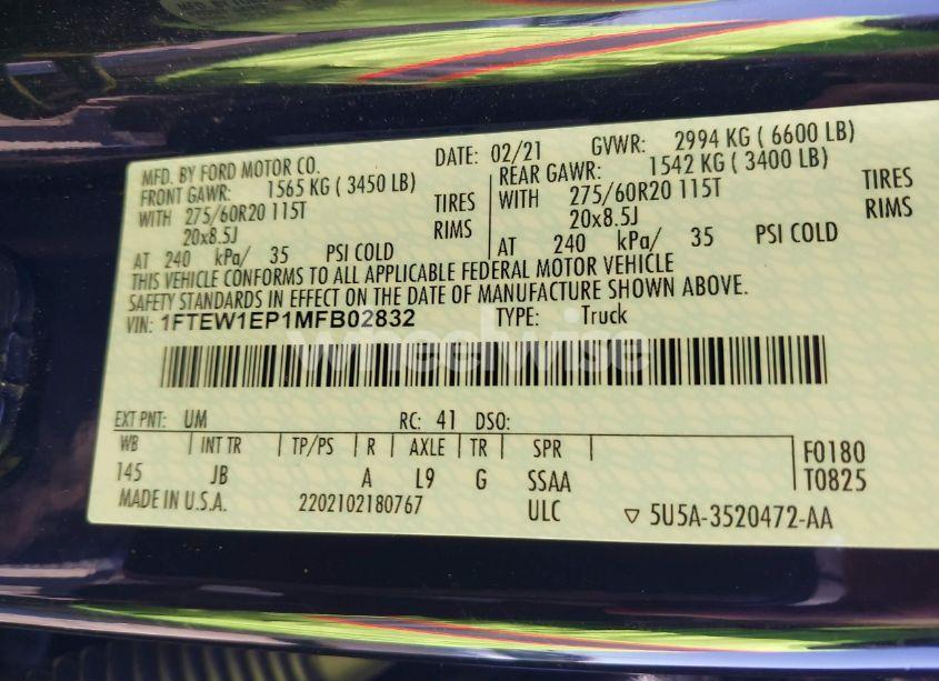 Photo 9 of 2021 Ford F-150 XL (VIN 1FTEW1EP1MFB02832)