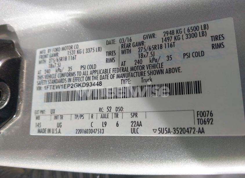 Photo 9 of 2016 Ford F-150 XLT (VIN 1FTEW1EP2GKD93448)