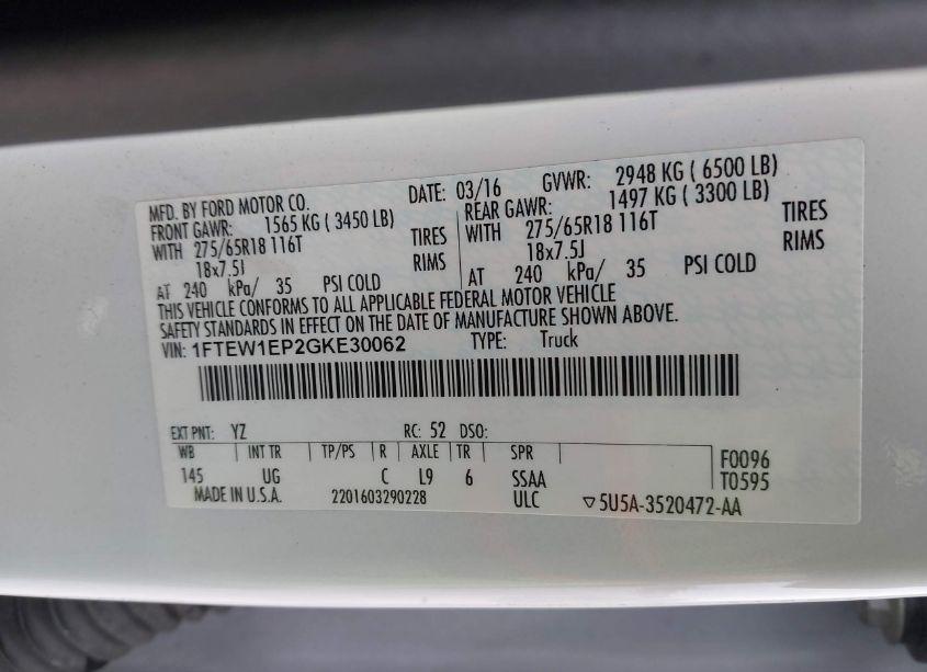 Photo 9 of 2016 Ford F-150 XLT (VIN 1FTEW1EP2GKE30062)