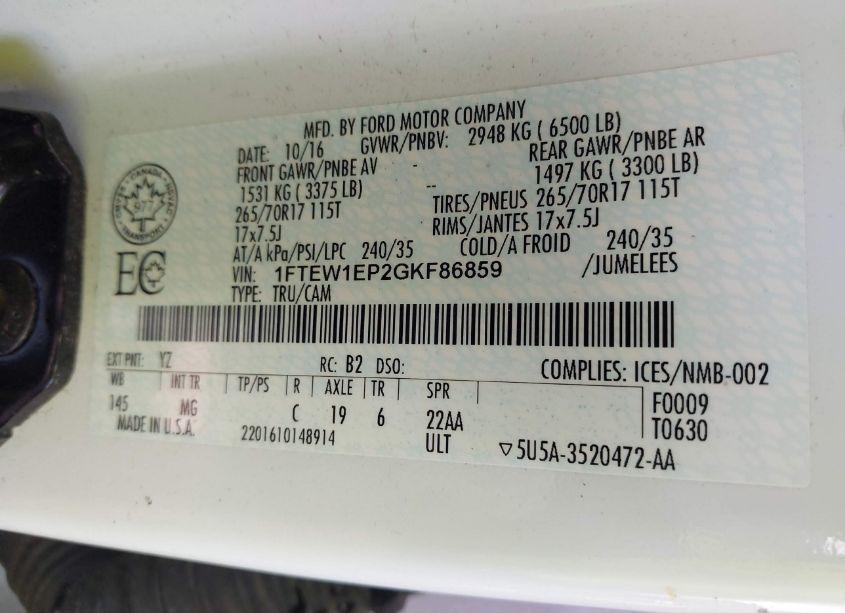 Photo 9 of 2016 Ford F-150 XLT (VIN 1FTEW1EP2GKF86859)