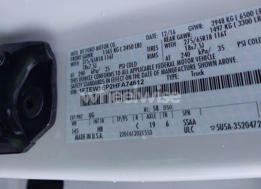 Photo 9 of 2017 Ford F-150 LARIAT (VIN 1FTEW1EP2HFA74612)