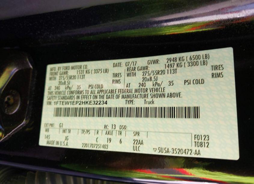 Photo 9 of 2017 Ford F-150 XL (VIN 1FTEW1EP2HKE32234)