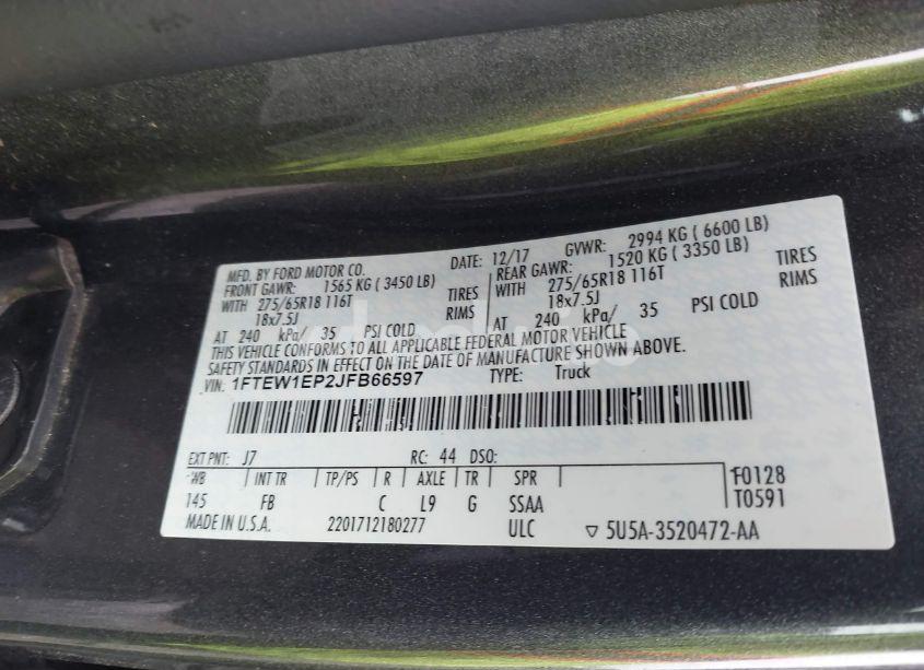 Photo 9 of 2018 Ford F-150 XLT (VIN 1FTEW1EP2JFB66597)
