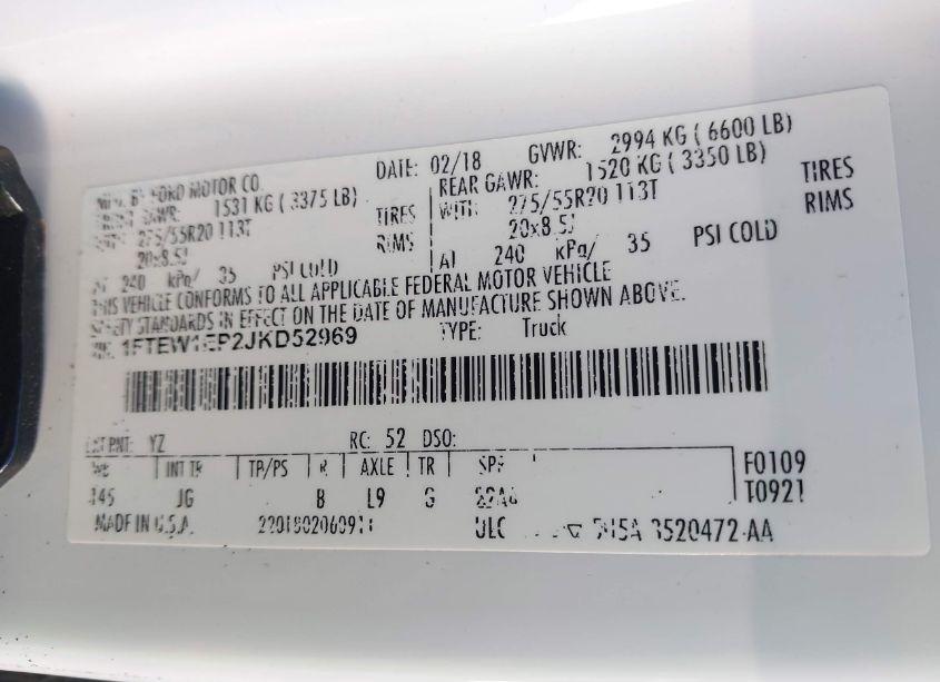 Photo 9 of 2018 Ford F-150 XL (VIN 1FTEW1EP2JKD52969)