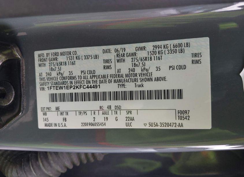 Photo 9 of 2019 Ford F-150 XLT (VIN 1FTEW1EP2KFC44491)