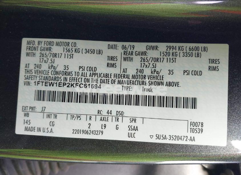 Photo 9 of 2019 Ford F-150 XL (VIN 1FTEW1EP2KFC61694)