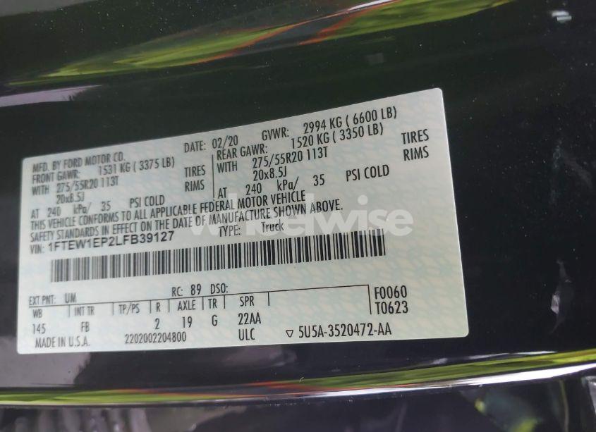 Photo 9 of 2020 Ford F-150 XLT (VIN 1FTEW1EP2LFB39127)
