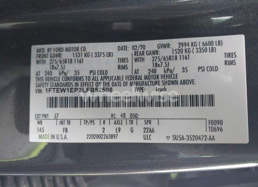 Photo 9 of 2020 Ford F-150 XLT (VIN 1FTEW1EP2LFB52508)