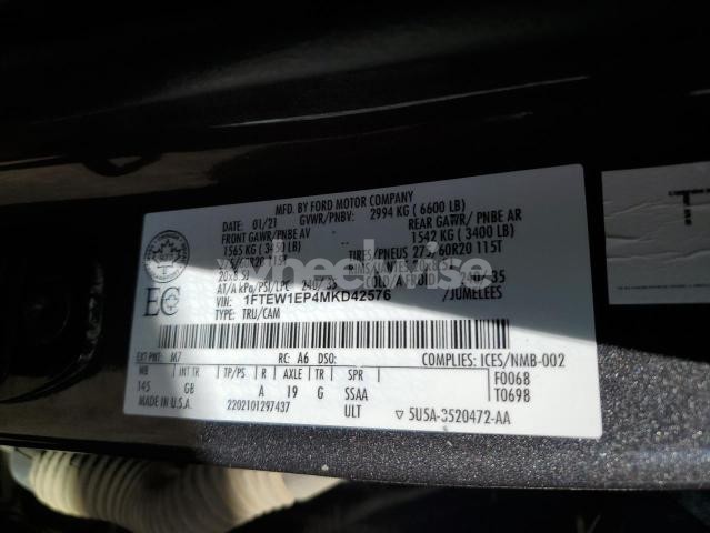 Photo 5 of 2021 FORD F150 SUPERCREW (VIN 1FTEW1EP2MKE50307)