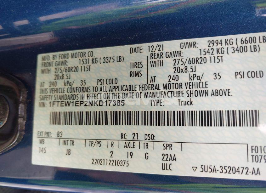 Photo 9 of 2022 Ford F-150 XL (VIN 1FTEW1EP2NKD17385)