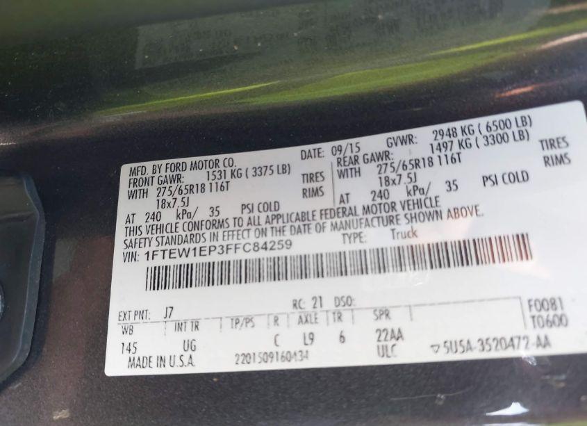 Photo 9 of 2015 Ford F-150 XLT (VIN 1FTEW1EP3FFC84259)