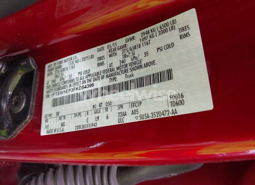 Photo 9 of 2015 Ford F-150 XLT (VIN 1FTEW1EP3FKD54396)