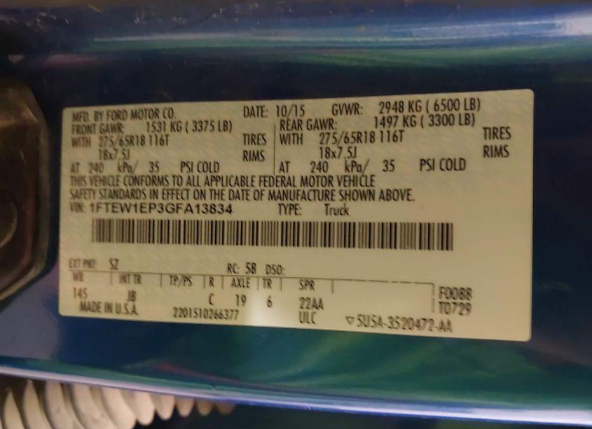 Photo 9 of 2016 Ford F-150 XLT (VIN 1FTEW1EP3GFA13834)