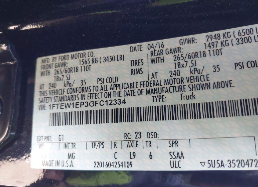 Photo 9 of 2016 Ford F-150 XLT (VIN 1FTEW1EP3GFC12334)