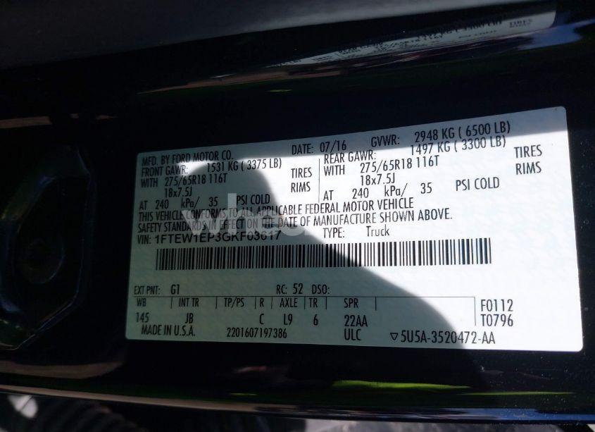 Photo 9 of 2016 Ford F-150 XLT (VIN 1FTEW1EP3GKF03617)