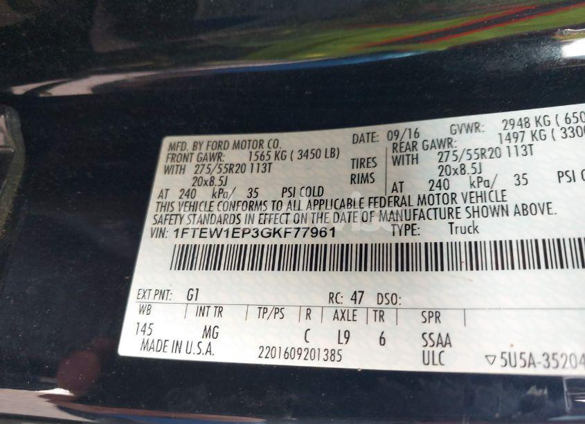 Photo 9 of 2016 Ford F-150 XLT (VIN 1FTEW1EP3GKF77961)