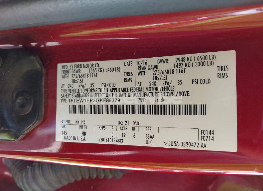Photo 9 of 2016 Ford F-150 LARIAT (VIN 1FTEW1EP3GKF89379)