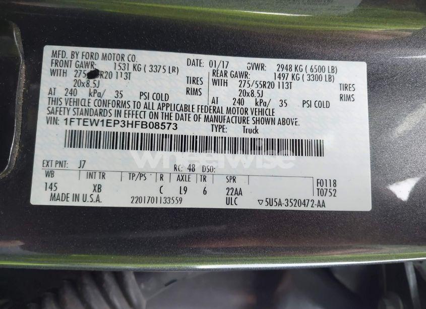 Photo 9 of 2017 Ford F-150 XLT (VIN 1FTEW1EP3HFB08573)