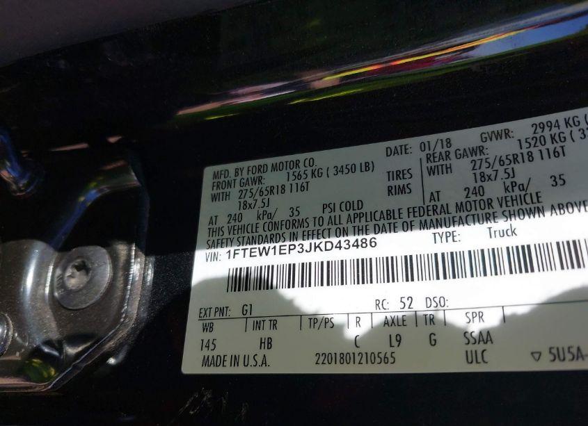 Photo 9 of 2018 Ford F-150 LARIAT (VIN 1FTEW1EP3JKD43486)