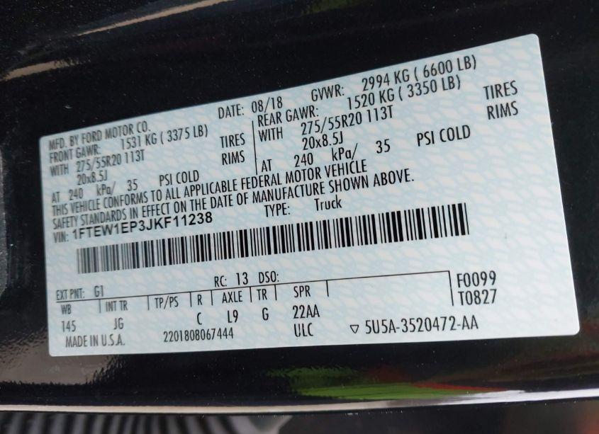 Photo 9 of 2018 Ford F-150 XL (VIN 1FTEW1EP3JKF11238)